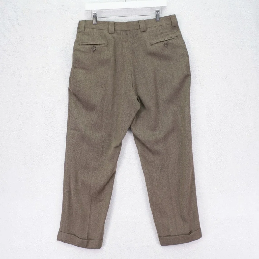 Pronto‎ Uomo Thick Textured Wool Dress Pants Brown Cream Spec High Rise 34 / 28